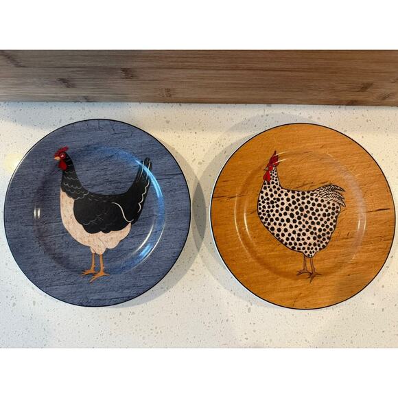 Sakura Warren Kimble Country Quartet Brandon House Chicken Plates 8" Set of 2 - Picture 1 of 9